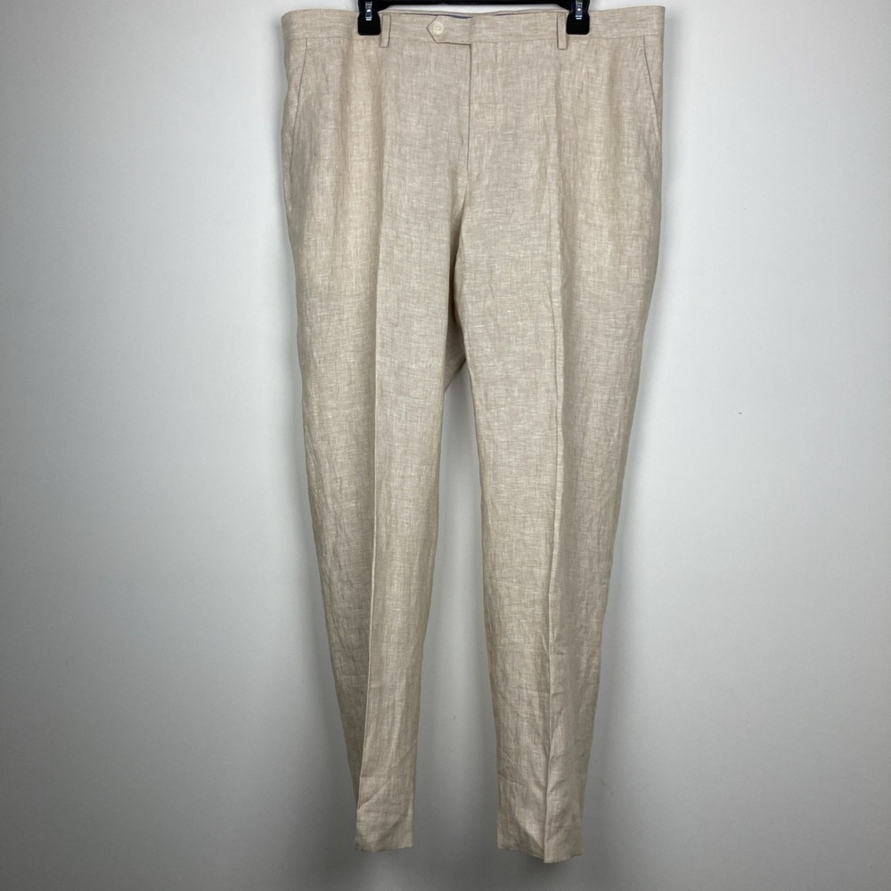 Tommy Hilfiger Mens Modern fit Dress Pants 36Wx29L Beige Solid Linen F03440 - Picture 5 of 8